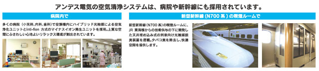 アンデス電気の空気清浄システムは、病院や新幹線にも採用されています。